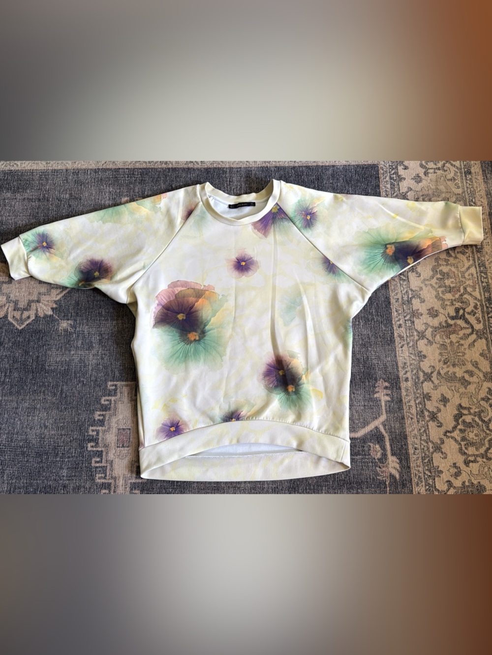 Zara Cream Sweatshirt with Pastel Purple and Yellow Floral Print
